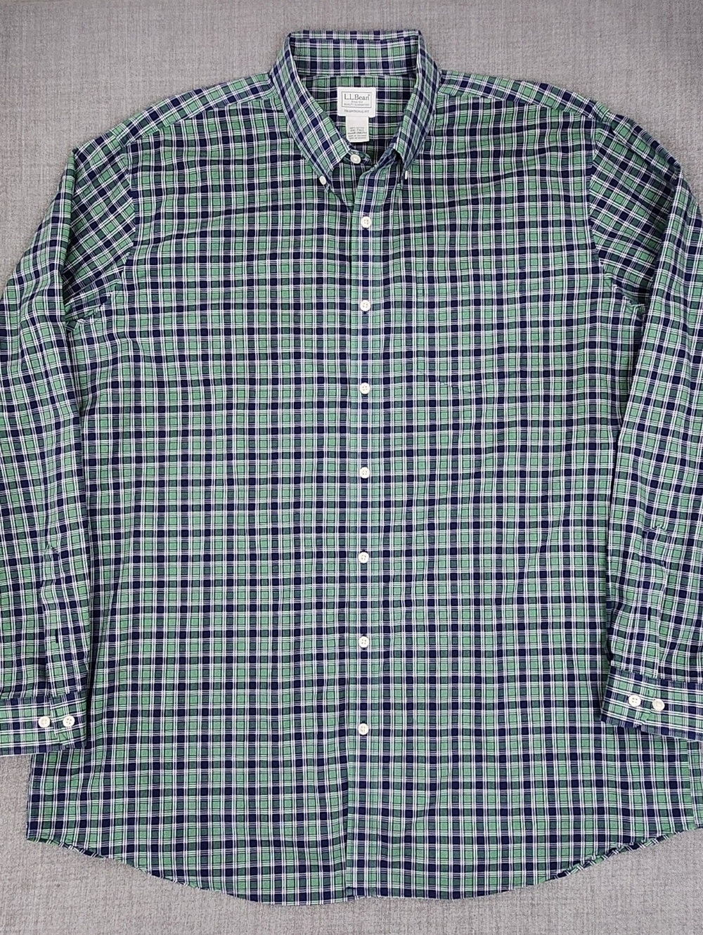 L.L.Bean Traditional Fit Blue & Green Plaid 100% Cotton Button Down Shirt XXL-T